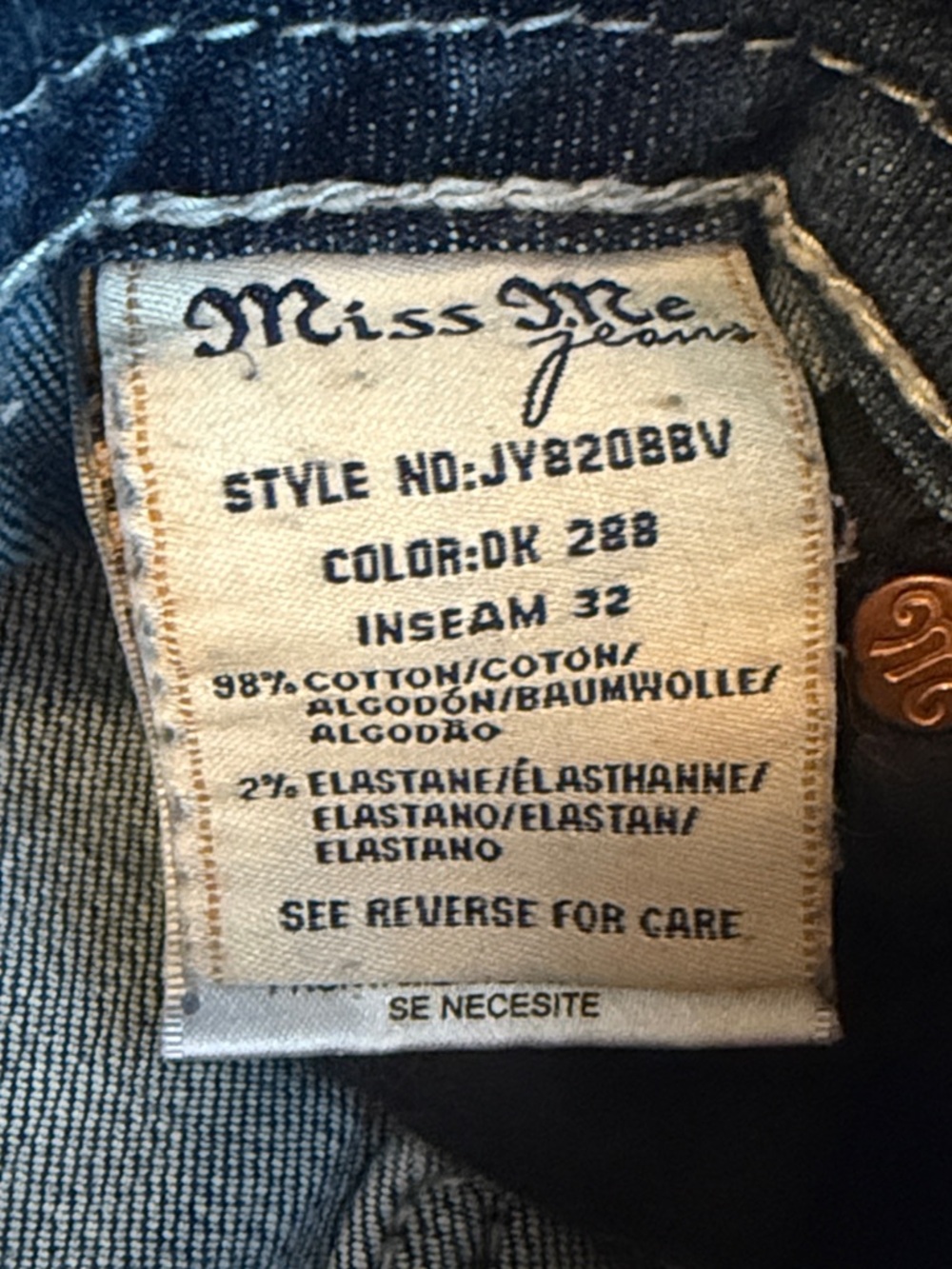 Miss Me Dark Blue Boot Cut Jeans with Fleur-de-Lis Embellishment - Picture 4 of 4